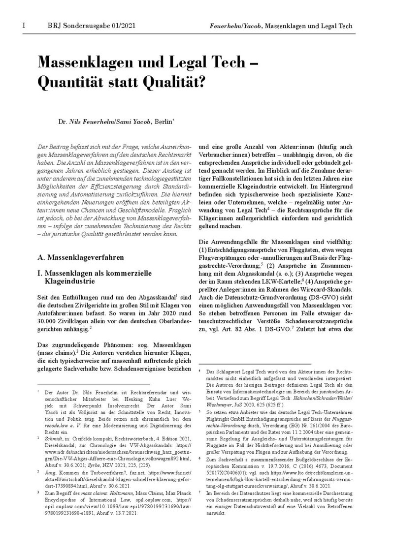 Massenklagen und Legal Tech – Quantität statt Qualität?