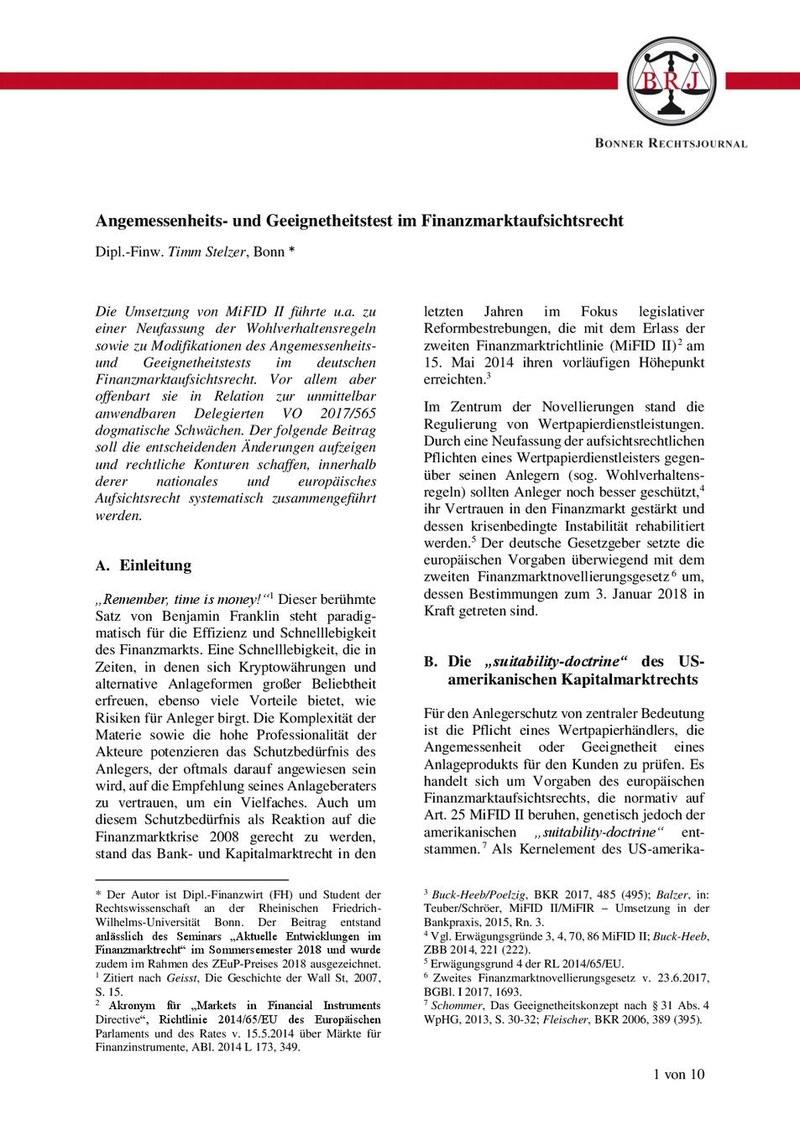 Angemessenheits- und Geeignetheitstests im Finanzmarktaufsichtsrecht