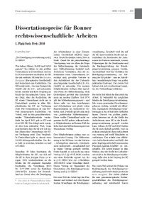Dissertationspreise für Bonner rechtswissenschaftliche Arbeiten