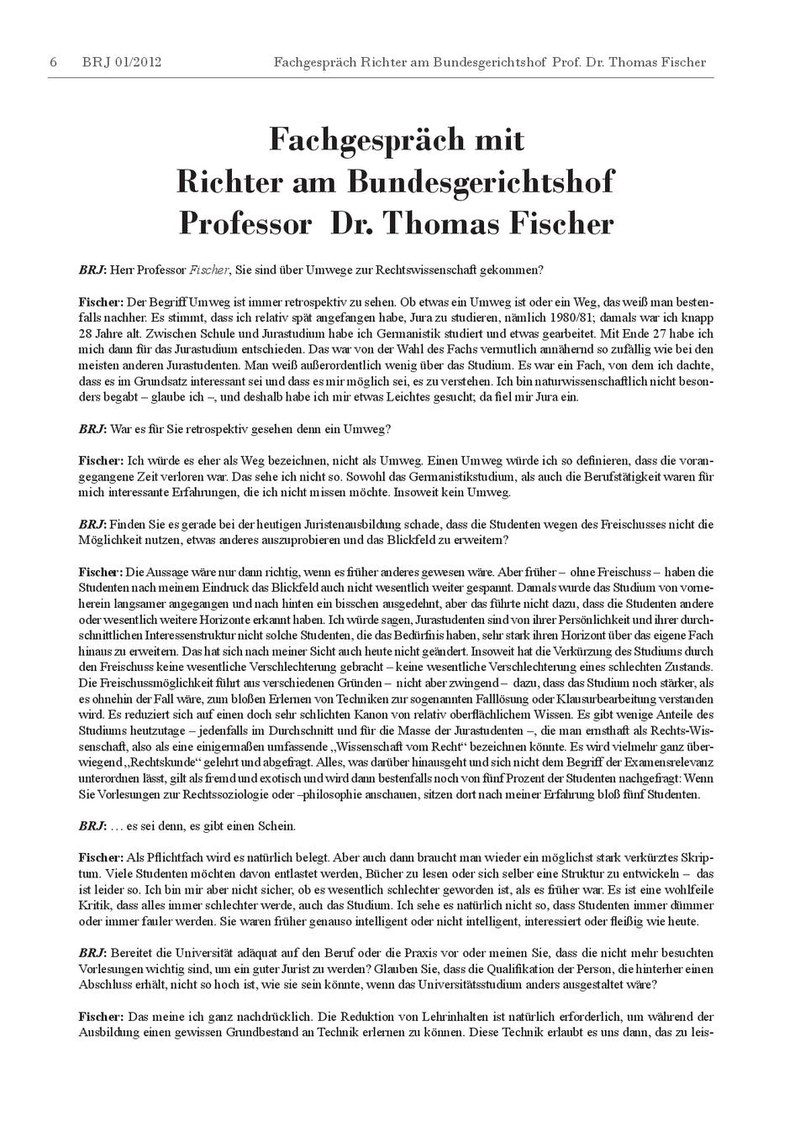 Fachgespräch mit Prof. Dr. Thomas Fischer, Richter am BGH