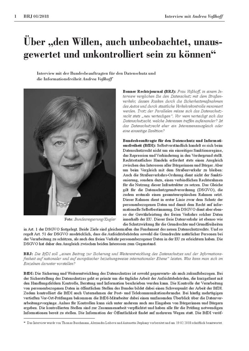 Über "den Willen, auch unbeobachtet, unausgewertet und unkontrolliert sein zu können"
