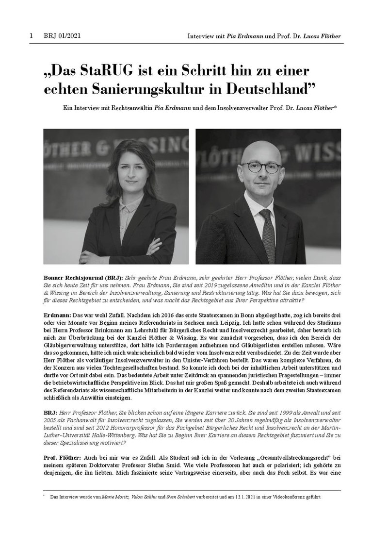 "Das StaRUG ist ein Schritt hin zu einer echten Sanierungskultur in Deutschland"
