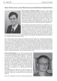 Neue Professoren an der Rechtswissenschaftlichen Fakultät Bonn