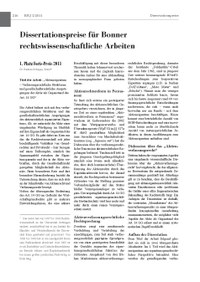Dissertationspreise für Bonner rechtswissenschaftliche Arbeiten