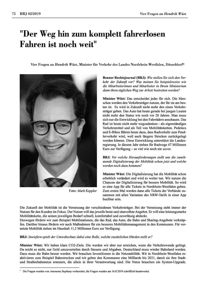 Vier Fragen an Hendrik Wüst, Minister für Verkehr des Landes Nordrhein-Westfalen