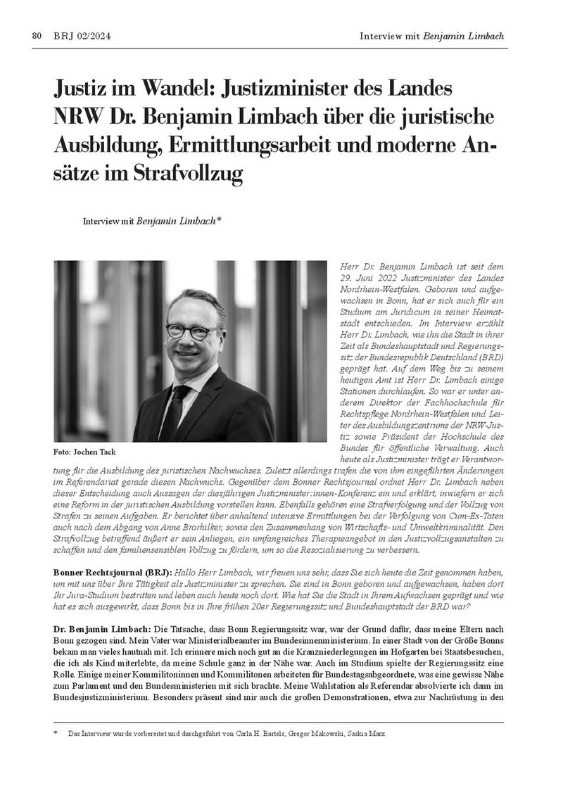 Justiz im Wandel: Justizminister des Landes NRW Dr. Benjamin Limbach über die juristische Ausbildung, Ermittlungsarbeit und moderne Ansätze im Strafvollzug