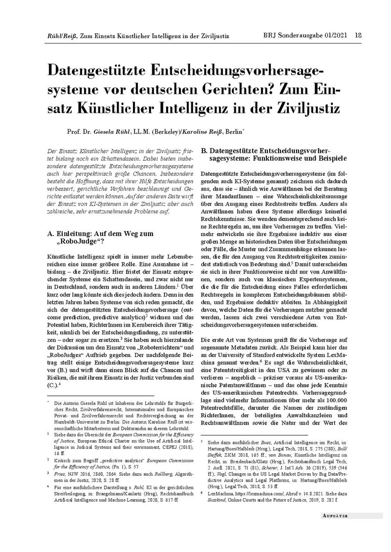 Prof. Dr. Giesela Rühl, LL.M. (Berkeley)/Karoline Reiß